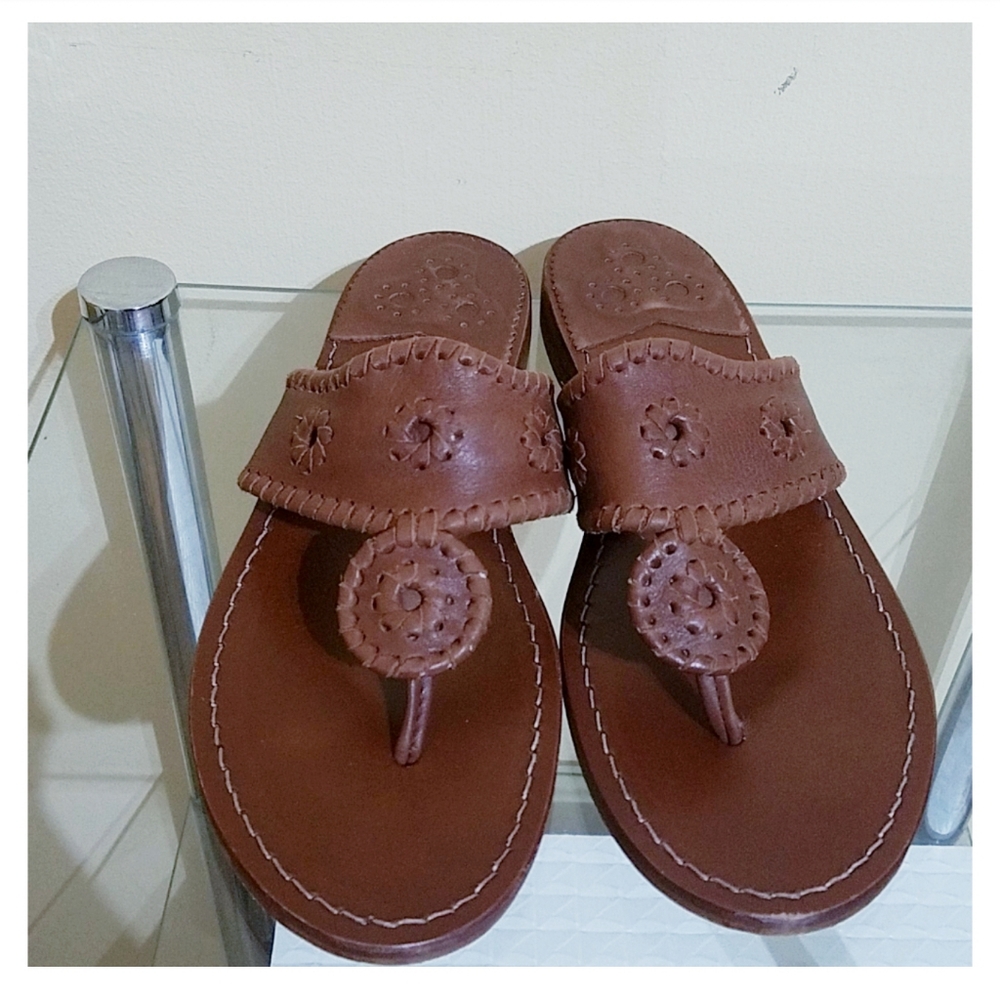 Jack Rogers Brown Leather Thong Sandals - Picture 3 of 15